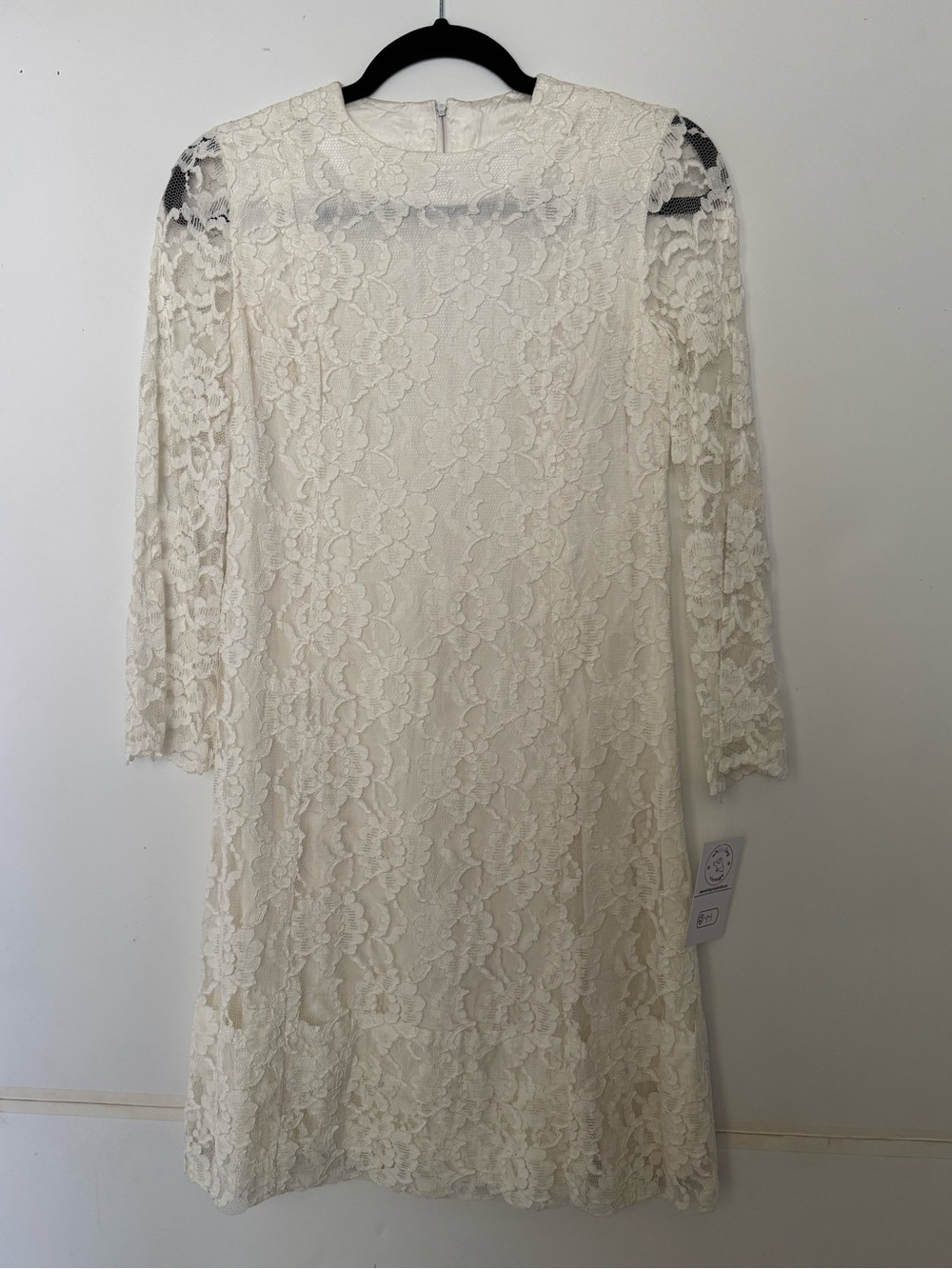 Lace Overlay Long-Sleeve Sheath Dress in Ivory
